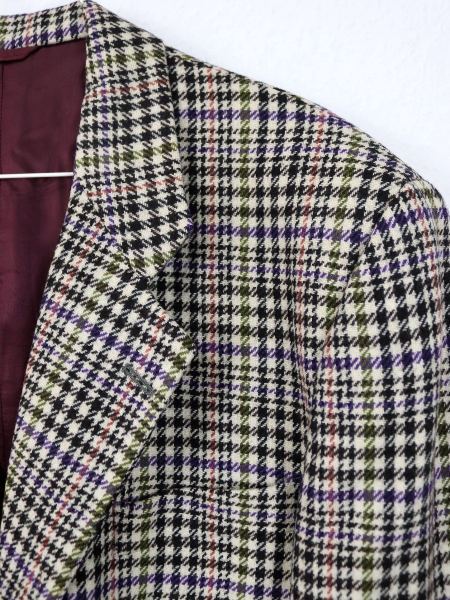 Vintage 80er 90er ENRICO COVERI Blazer kariert creme schwarz lila grün Schulterpolster L/XL