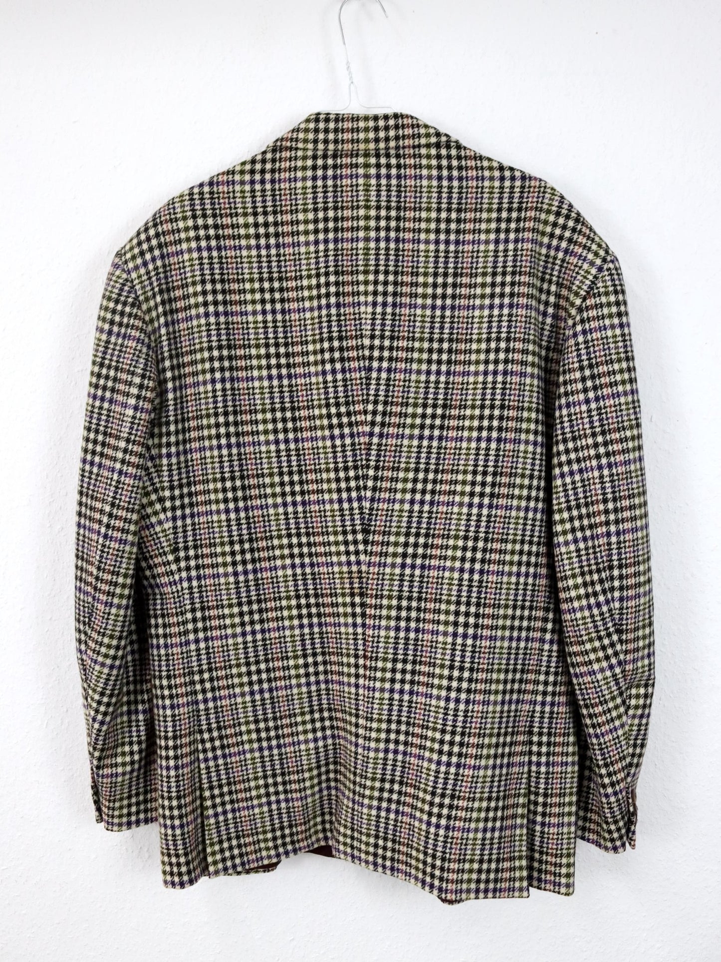 Vintage 80er 90er ENRICO COVERI Blazer kariert creme schwarz lila grün Schulterpolster L/XL