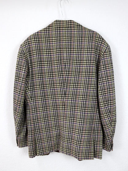 Vintage 80er 90er ENRICO COVERI Blazer kariert creme schwarz lila grün Schulterpolster L/XL