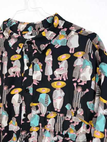 Vintage 80er 90er SASCH Hemd Polo Viskose kurzarm bunt crazy pattern XL