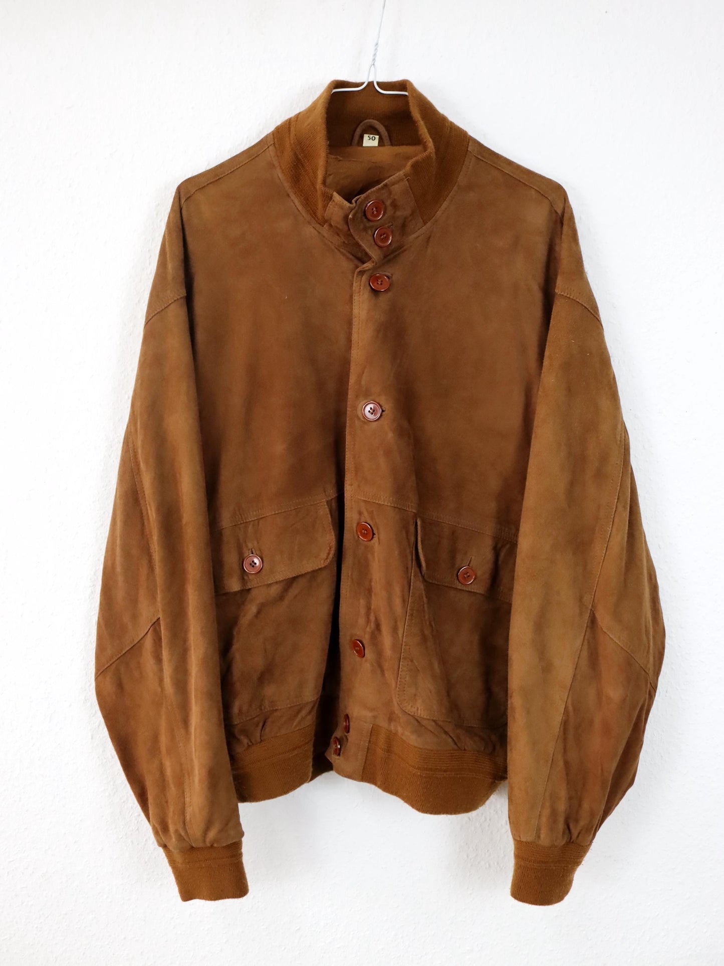 Vintage 80er 90er Blouson Bomber Wildleder Lederjacke braun 50 L