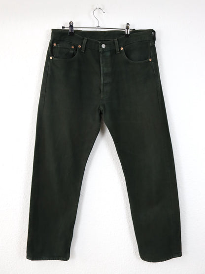 Vintage 80er 90er LEVIS 501 Jeans Hose dunkelgrün gerades Bein W34 L30