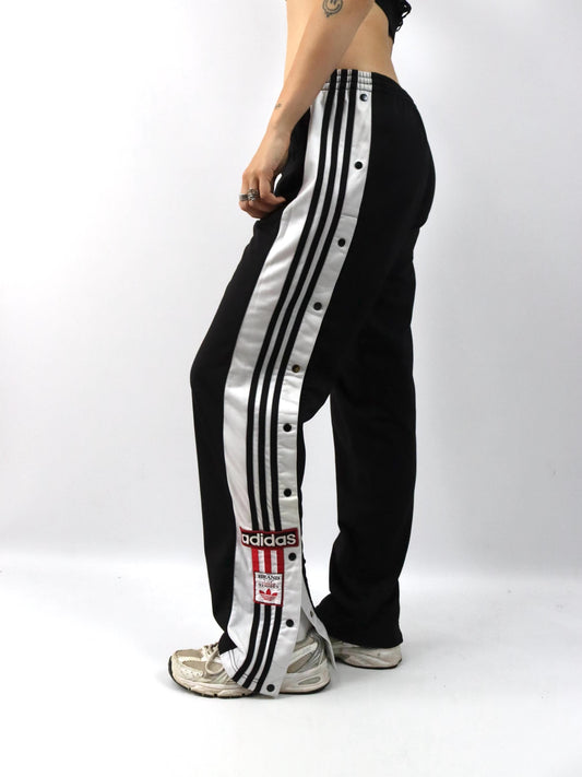 Vintage 80er 90er ADIDAS Jogginghose Trainingshose Adibreak schwarz weiß Knopfleiste D6 M