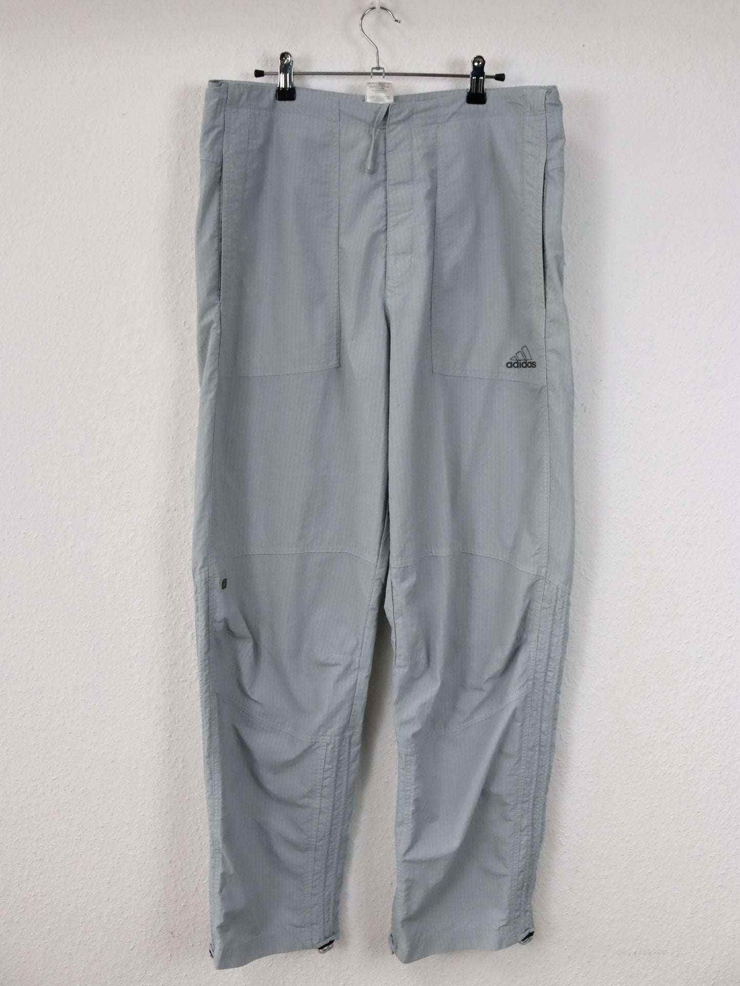 Vintage 90er Y2k ADIDAS Trainingshose mit Klettverschluss Jogginghose grau gestreift D5 M