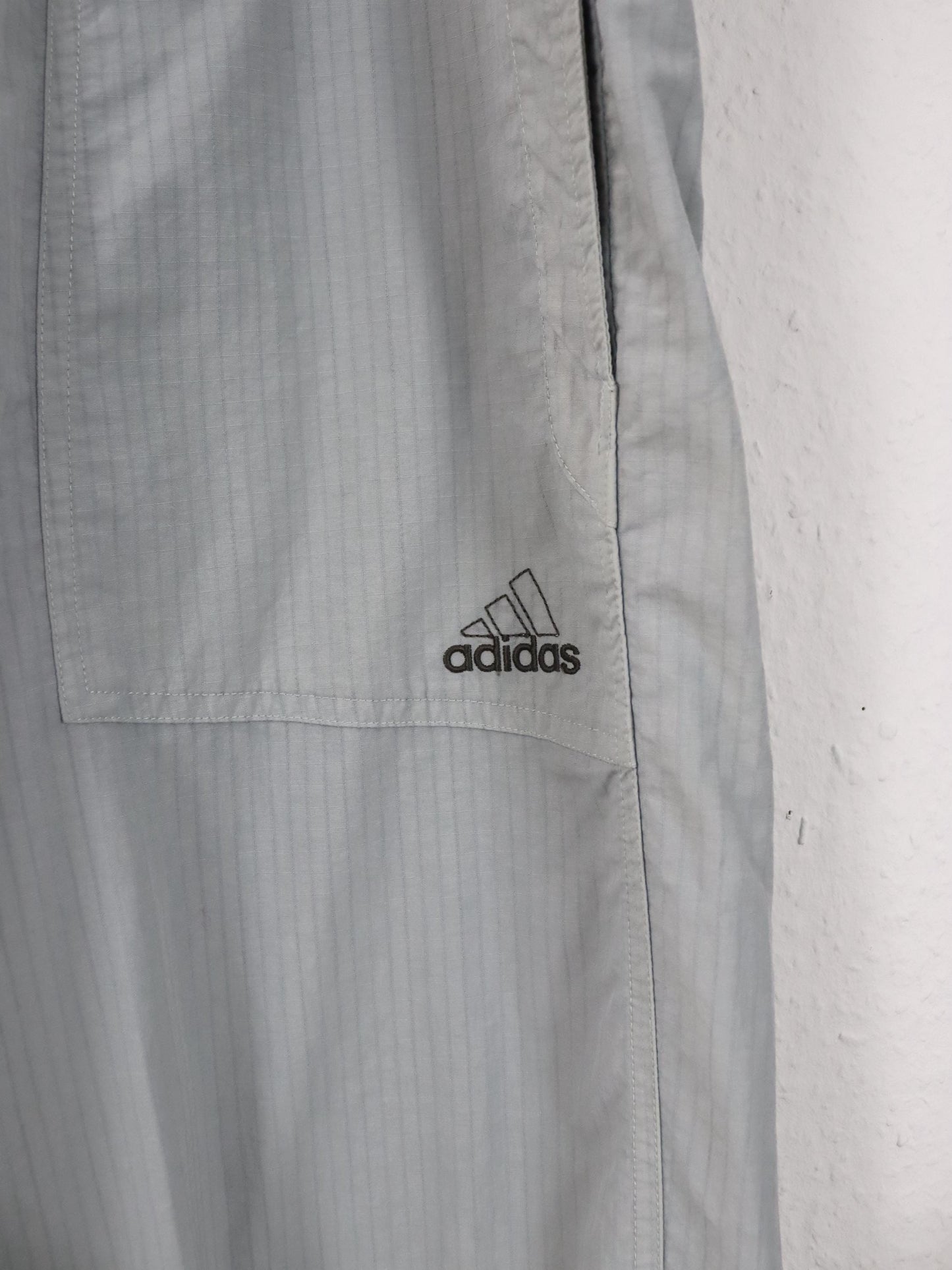 Vintage 90er Y2k ADIDAS Trainingshose mit Klettverschluss Jogginghose grau gestreift D5 M
