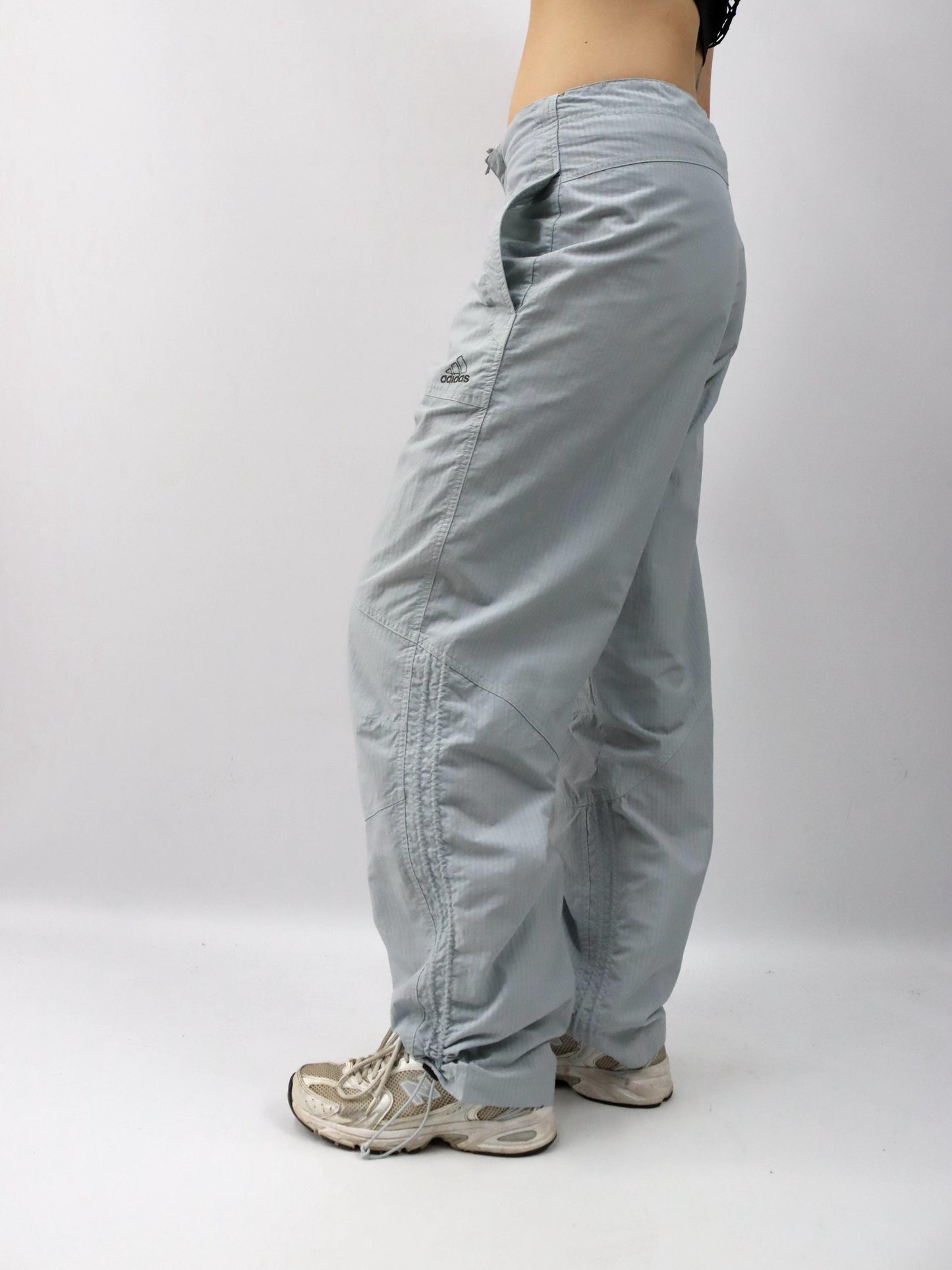 Vintage 90er Y2k ADIDAS Trainingshose mit Klettverschluss Jogginghose grau gestreift D5 M