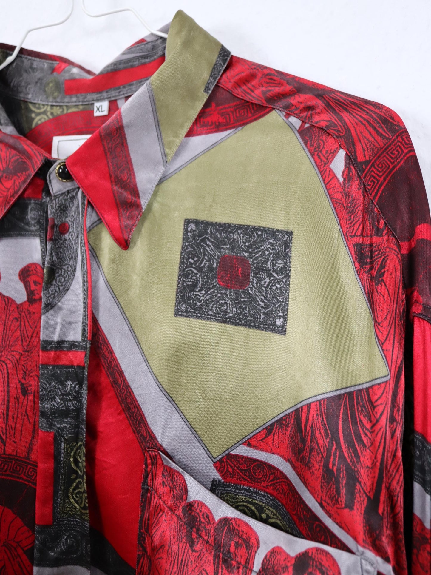 Vintage 80er 90er NEWS FASHION Hemd langarm crazy pattern rot grau khaki XL