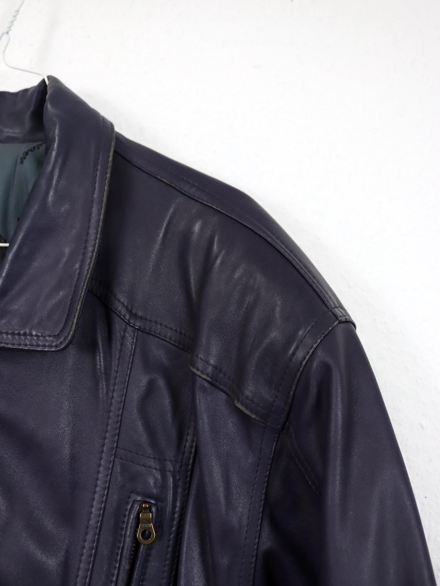 Vintage 80er 90er L.LAMBERTAZZI Mantel Jacke Leder lila Schulterpolster 54 XXL