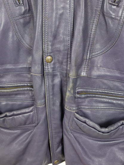 Vintage 80er 90er L.LAMBERTAZZI Mantel Jacke Leder lila Schulterpolster 54 XXL