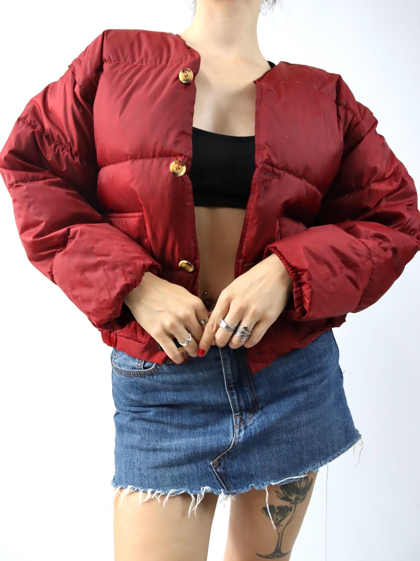 Vintage 80er 90er Jacke 3 in 1 Daunen Pufferjacke gefüttert Daunenweste rot braun M