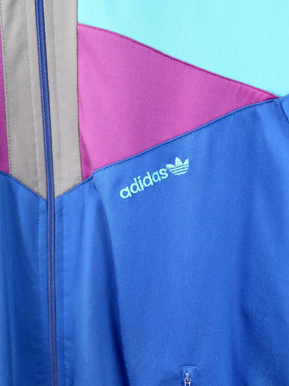 Vintage 80er 90er ADIDAS Trainingsjacke Stehkragen türkis blau lila Reißverschluss D4 S/M