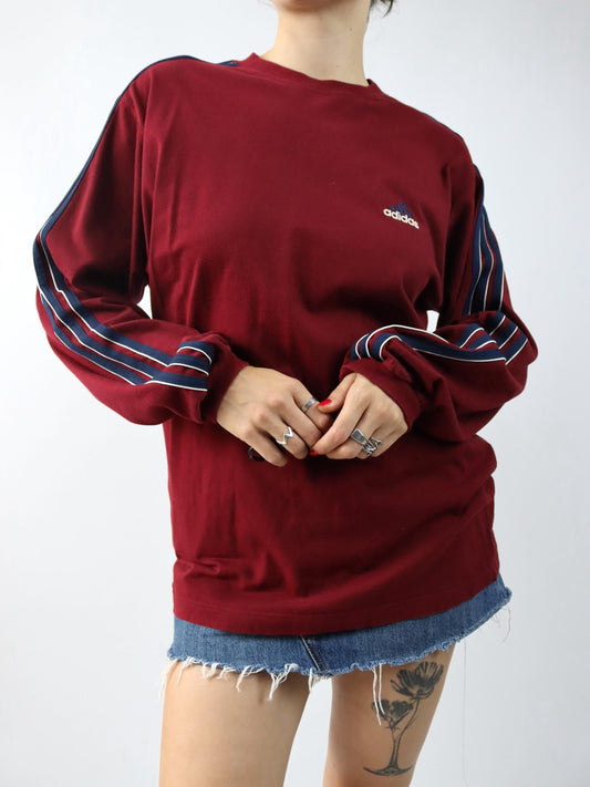 Vintage 80er 90er ADIDAS Longsleeve Shirt rot blau D5 M