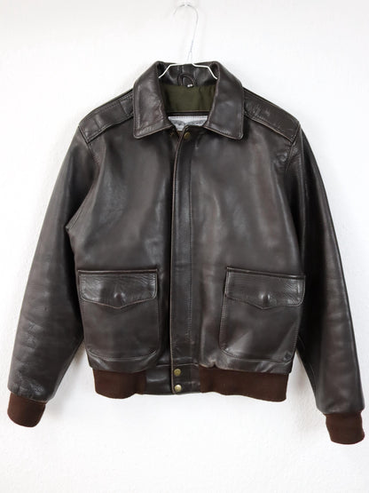 Vintage 80s 90s NOBLE HOUSE Heavy Leather Jacket Brown Bomber XS/S