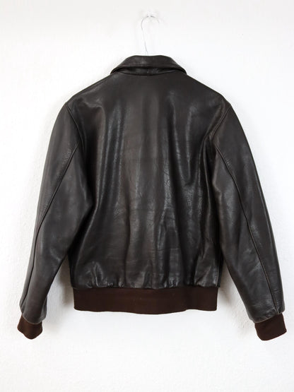 Vintage 80s 90s NOBLE HOUSE Heavy Leather Jacket Brown Bomber XS/S