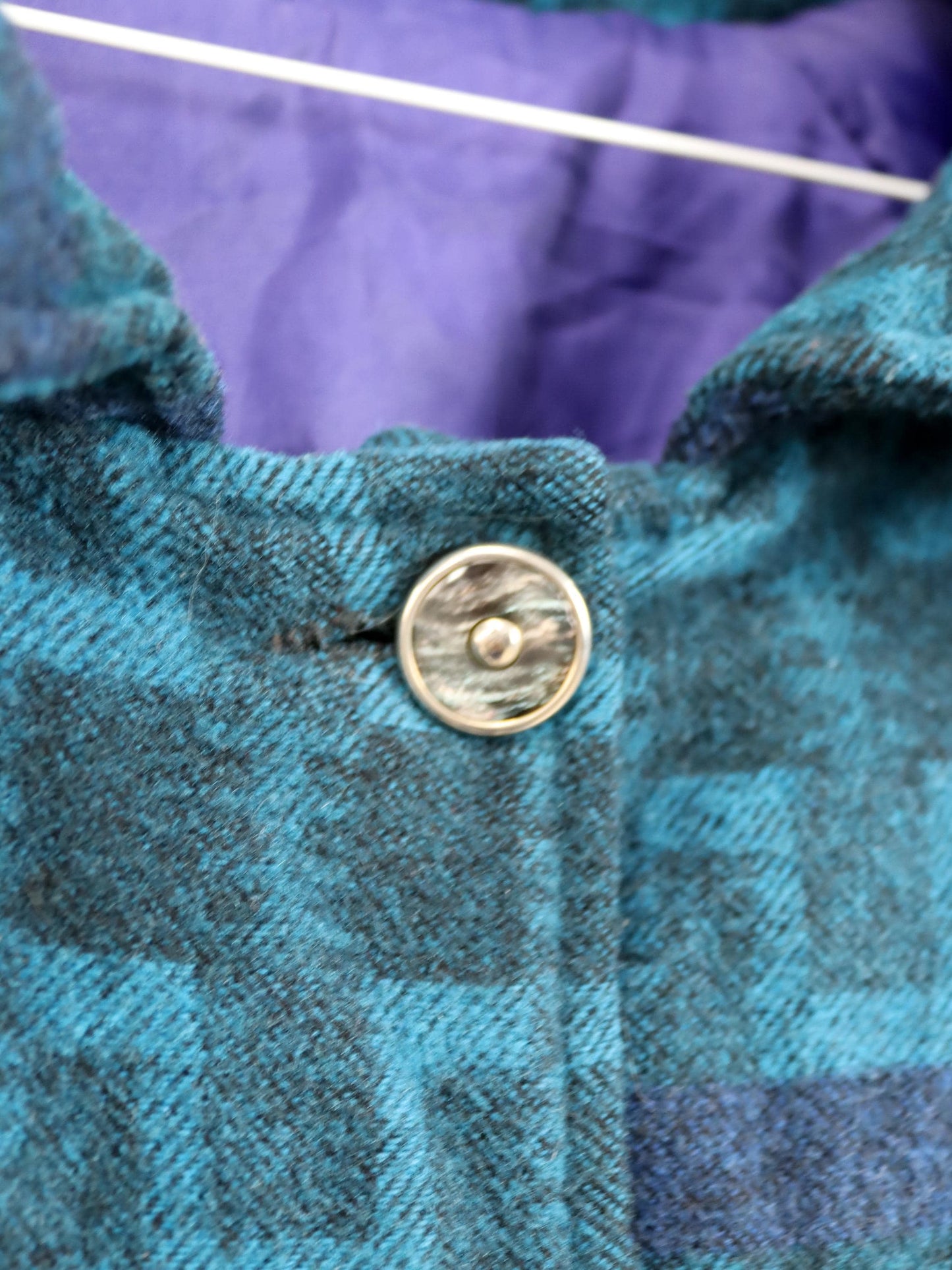Vintage 80er 90er Wollmantel Parka Jacke mit Knopfleiste gemustert blau lila M