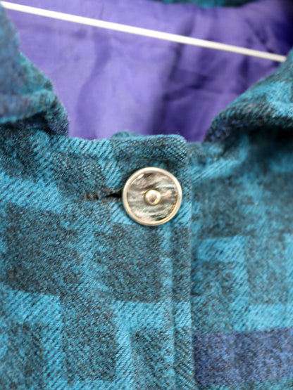 Vintage 80er 90er Wollmantel Parka Jacke mit Knopfleiste gemustert blau lila M