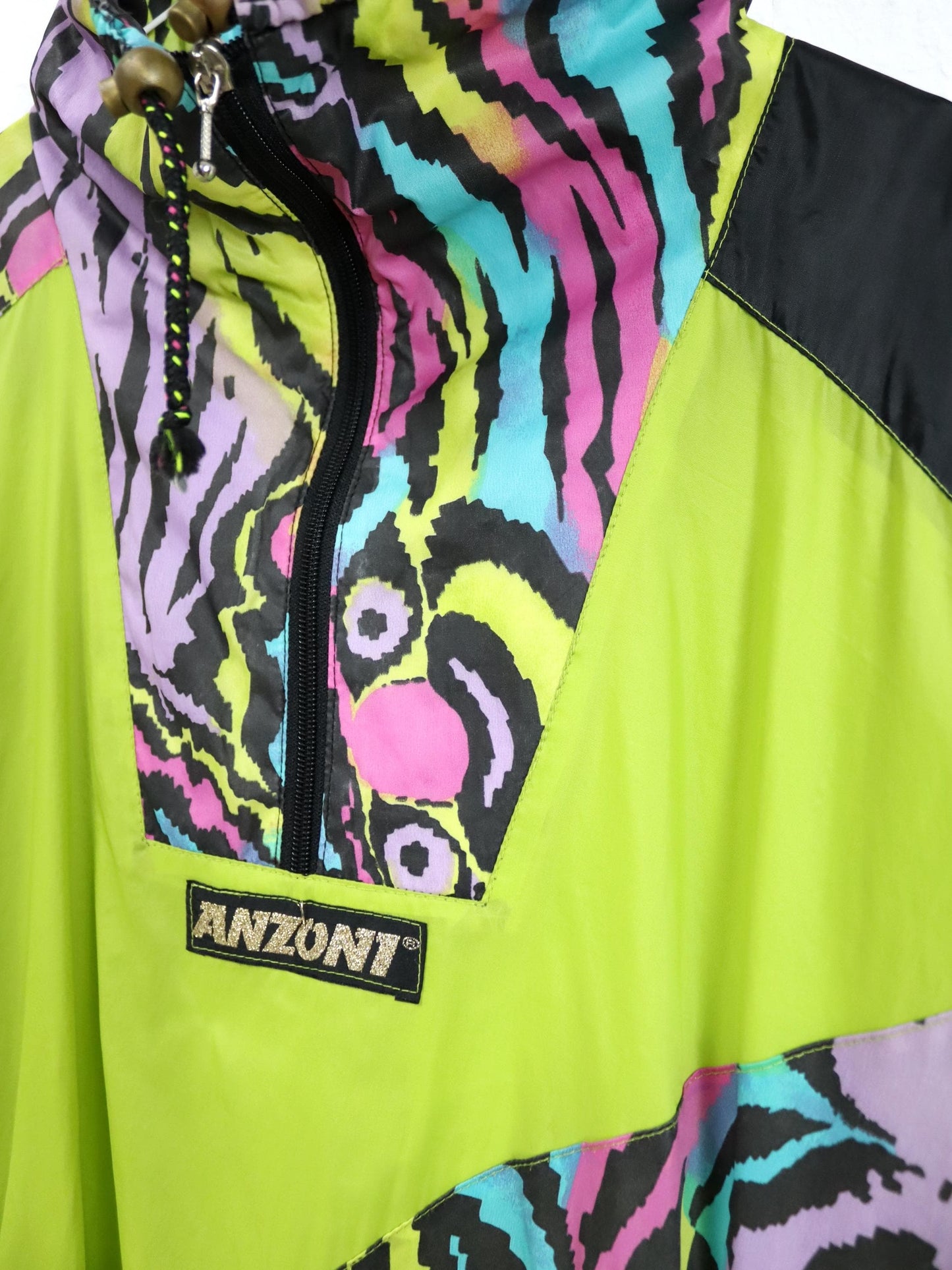 Vintage 80er 90er ANZONI Windbreaker Regenjacke Stehkragen crazy pattern bunt M