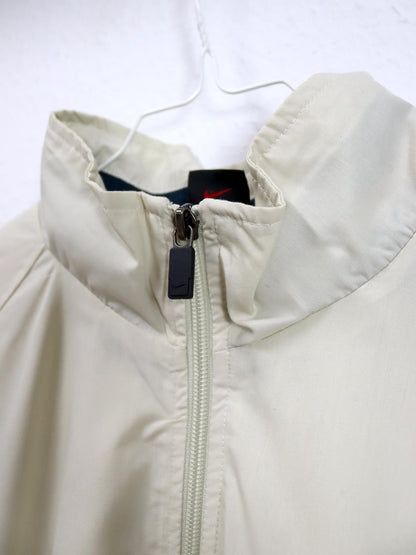 Vintage 90er Y2k NIKE Jacke leicht gefüttert Trainingsjacke cremeweiß Stehkragen XL