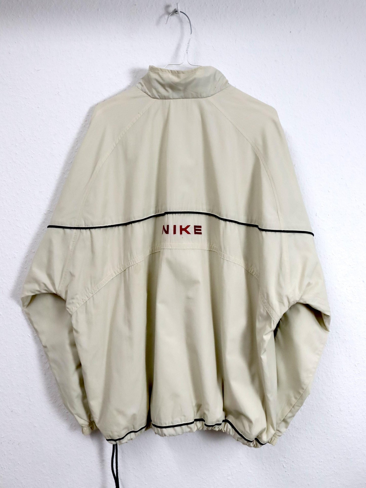 Vintage 90er Y2k NIKE Jacke leicht gefüttert Trainingsjacke cremeweiß Stehkragen XL