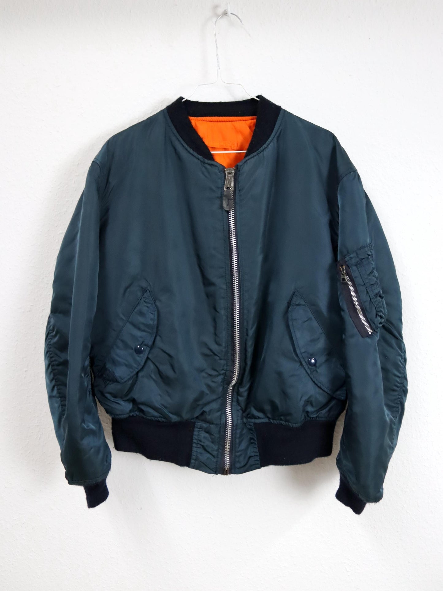 Vintage 80er 90er Bomberjacke Fliegerjacke Wendejacke petrol blau orange L