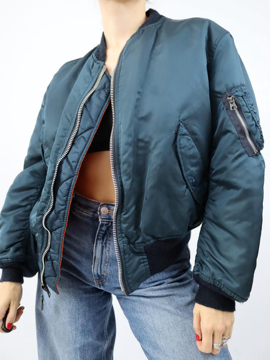 Vintage 80er 90er Bomberjacke Fliegerjacke Wendejacke petrol blau orange L