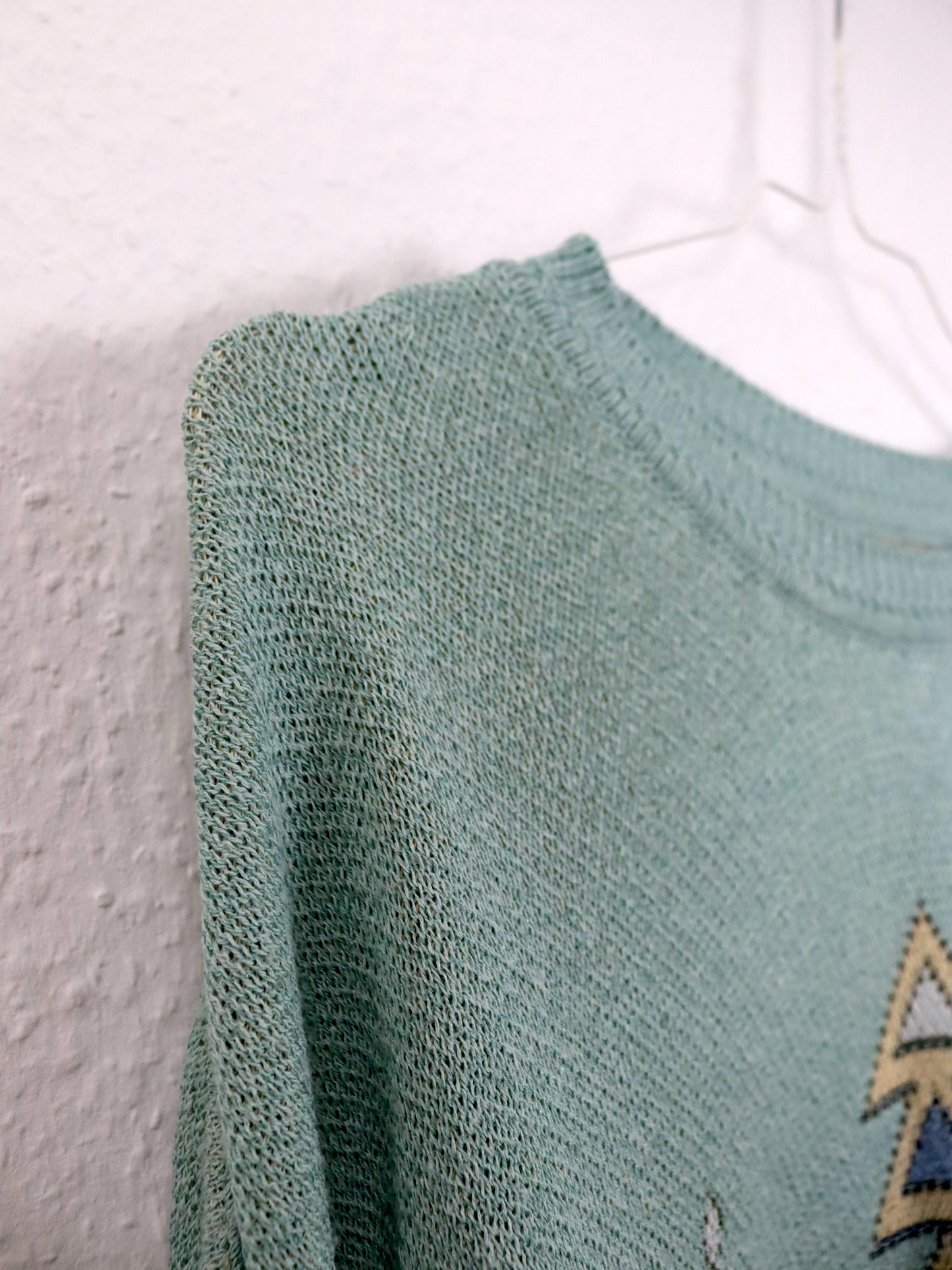 Vintage 80er 90er CAGI Pulloverkleid Strickpullover gemustert mintgrün pastel 48 XXL