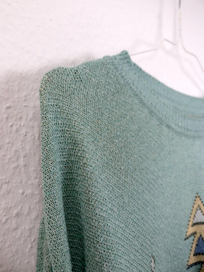 Vintage 80er 90er CAGI Pulloverkleid Strickpullover gemustert mintgrün pastel 48 XXL