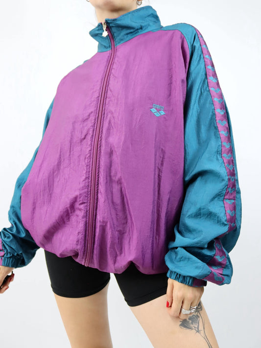 Vintage 80er 90er ARENA Trainingsjacke Stehkragen türkis lila XL