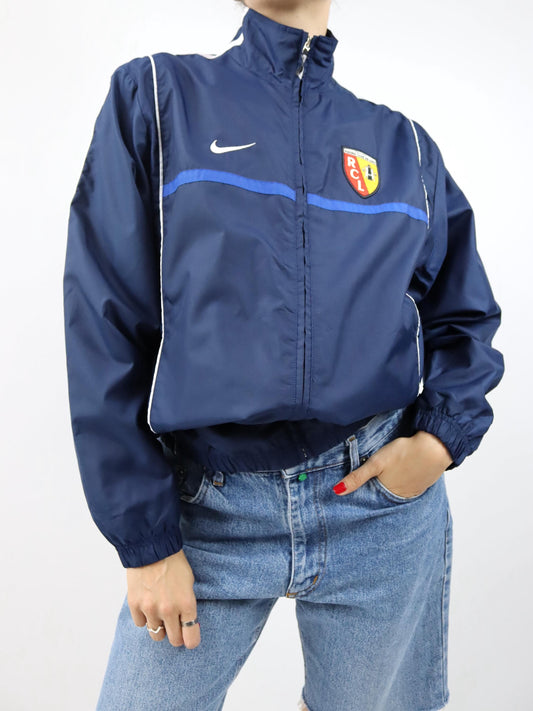 Vintage 90er Y2k NIKE ACG racing club de lens Trainingsjacke Stehkragen dunkelblau weiß S