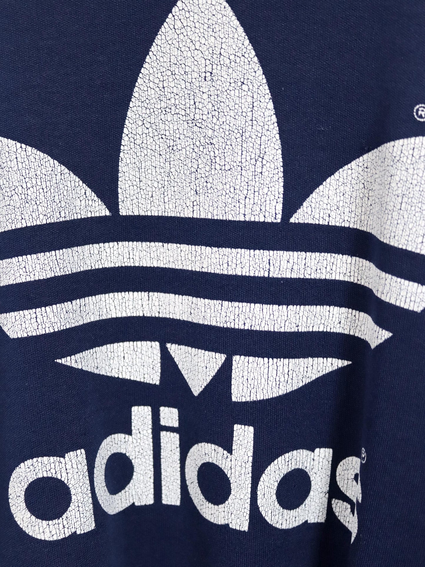 Vintage 80er 90er ADIDAS Sweatshirt Pullover Print weiß dunkelblau D6 M