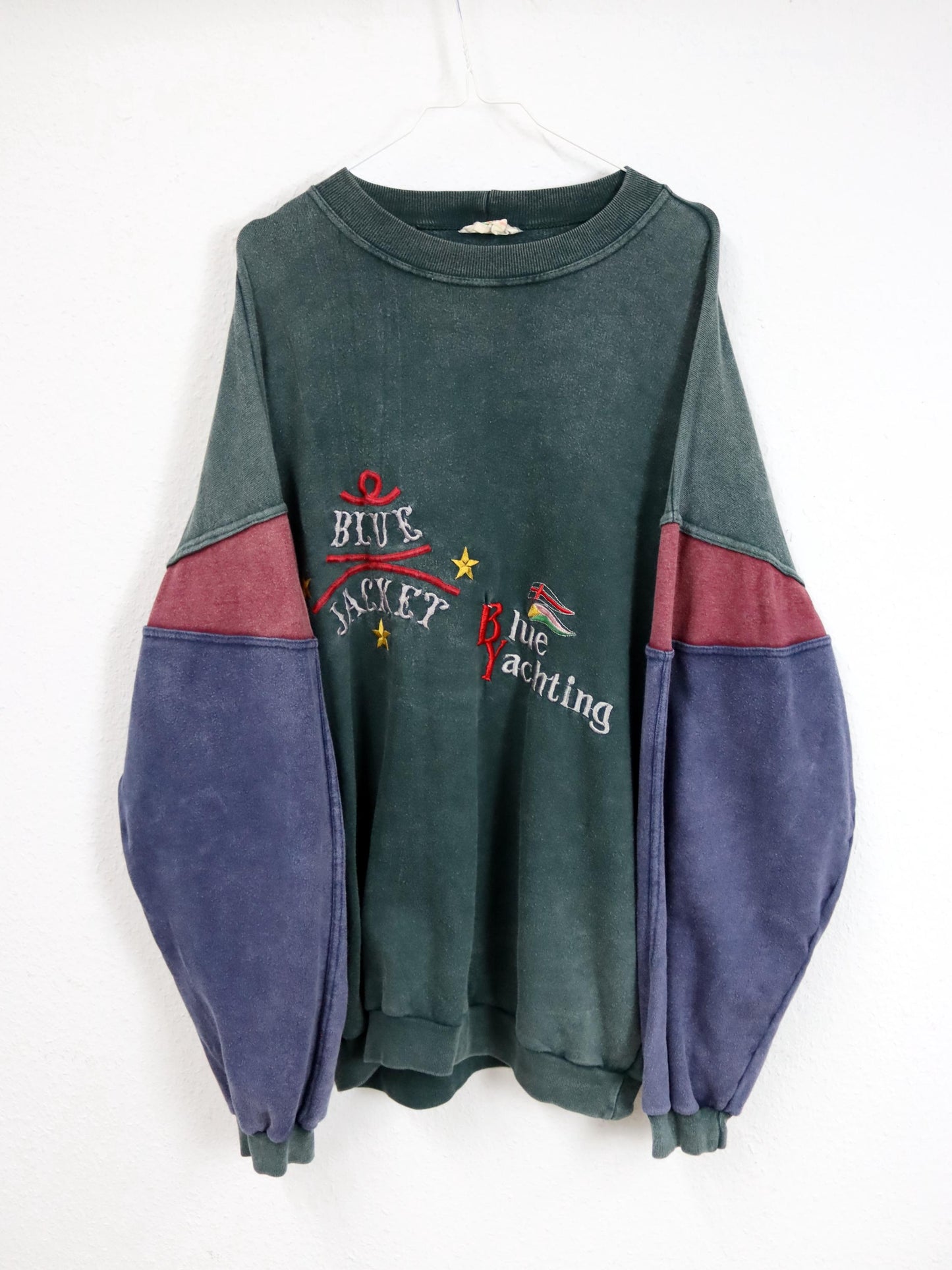 Vintage 80er 90er TEQUILA BOOM Sweatshirt Pullover Stickerei Yachting grün blau rot XXL