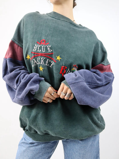 Vintage 80er 90er TEQUILA BOOM Sweatshirt Pullover Stickerei Yachting grün blau rot XXL