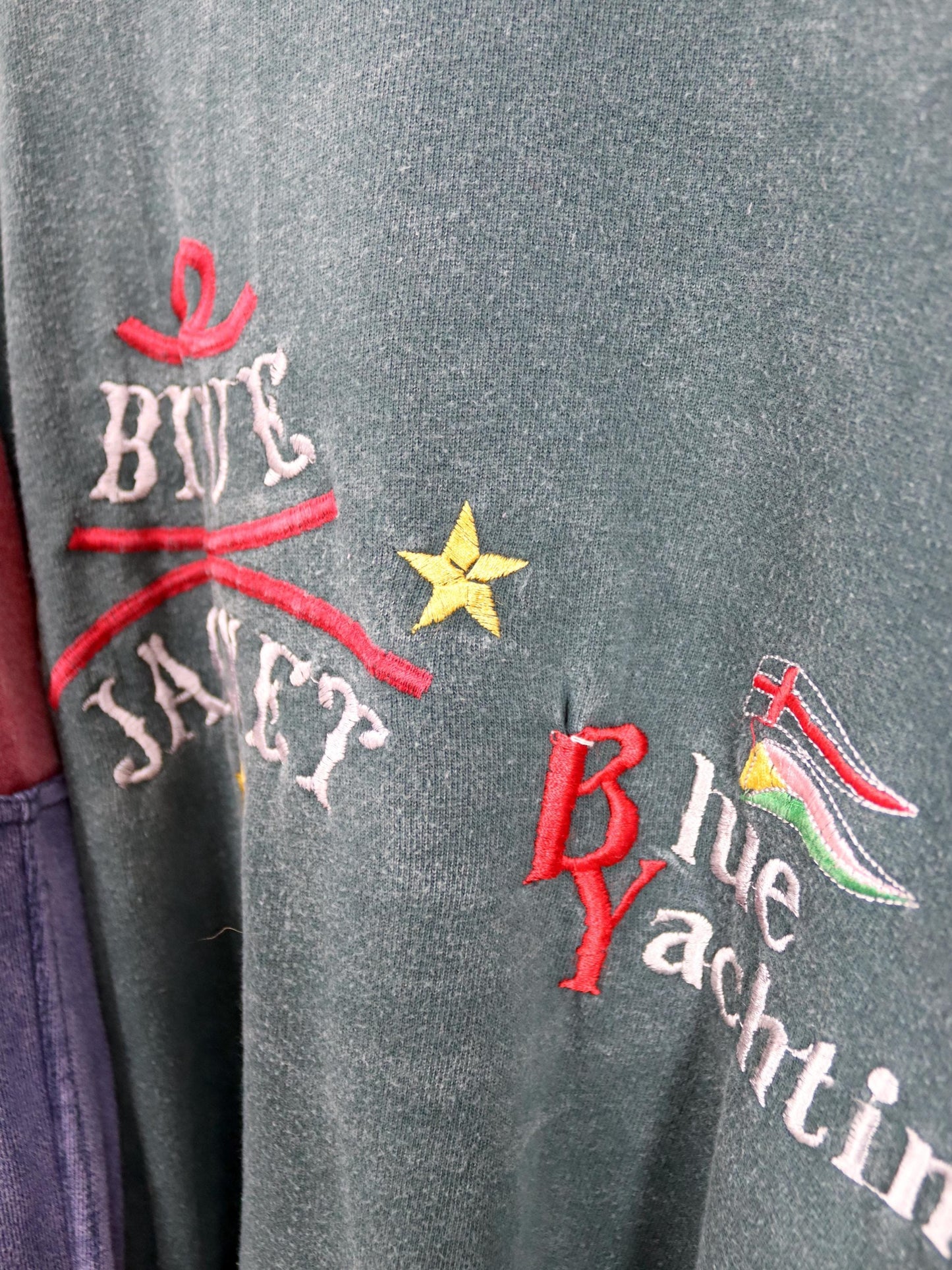 Vintage 80er 90er TEQUILA BOOM Sweatshirt Pullover Stickerei Yachting grün blau rot XXL