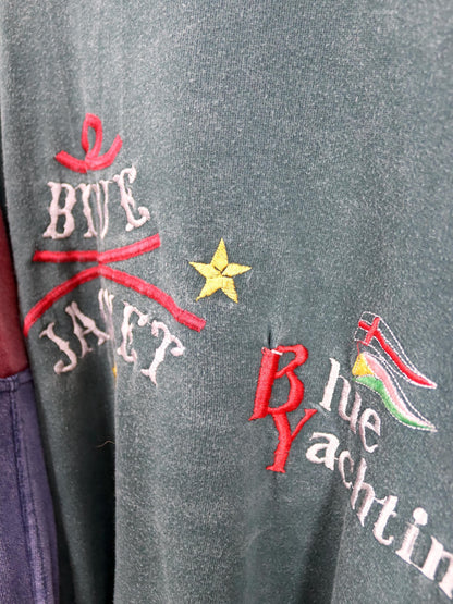 Vintage 80er 90er TEQUILA BOOM Sweatshirt Pullover Stickerei Yachting grün blau rot XXL
