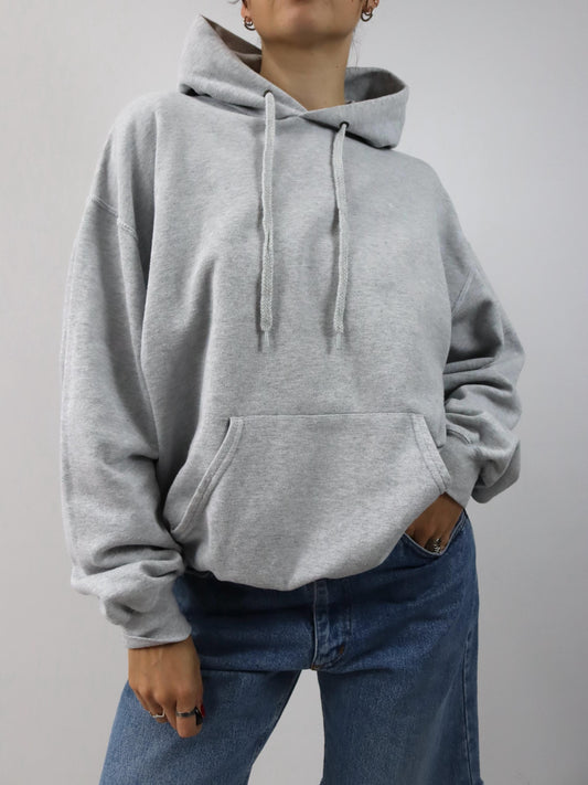 Vintage 90er Y2k FRUIT of the LOOM Hoodie Pullover Kapuze grau meliert XL