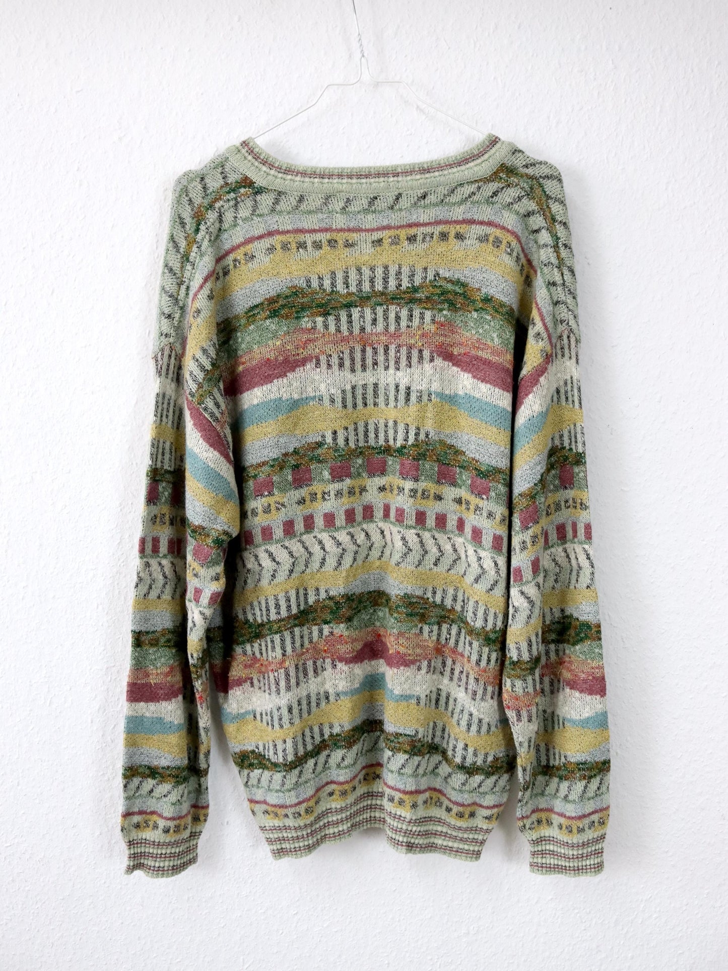 Vintage 80er 90er SUSPENSE Strickpullover gemustert V-Ausschnitt L