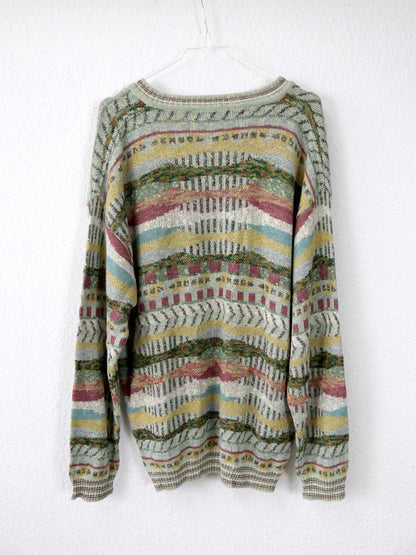 Vintage 80er 90er SUSPENSE Strickpullover gemustert V-Ausschnitt L