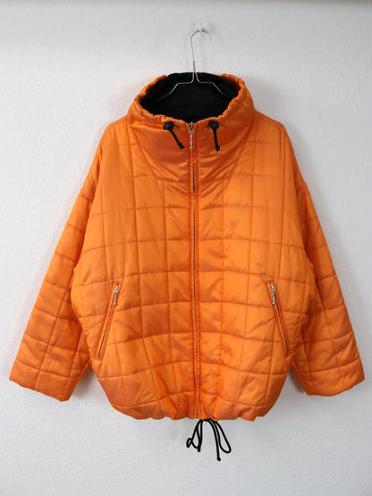 Vintage 80er 90er ONLINE Winterjacke Mantel gefüttert schwarz orange metallic Stehkragen 40 M