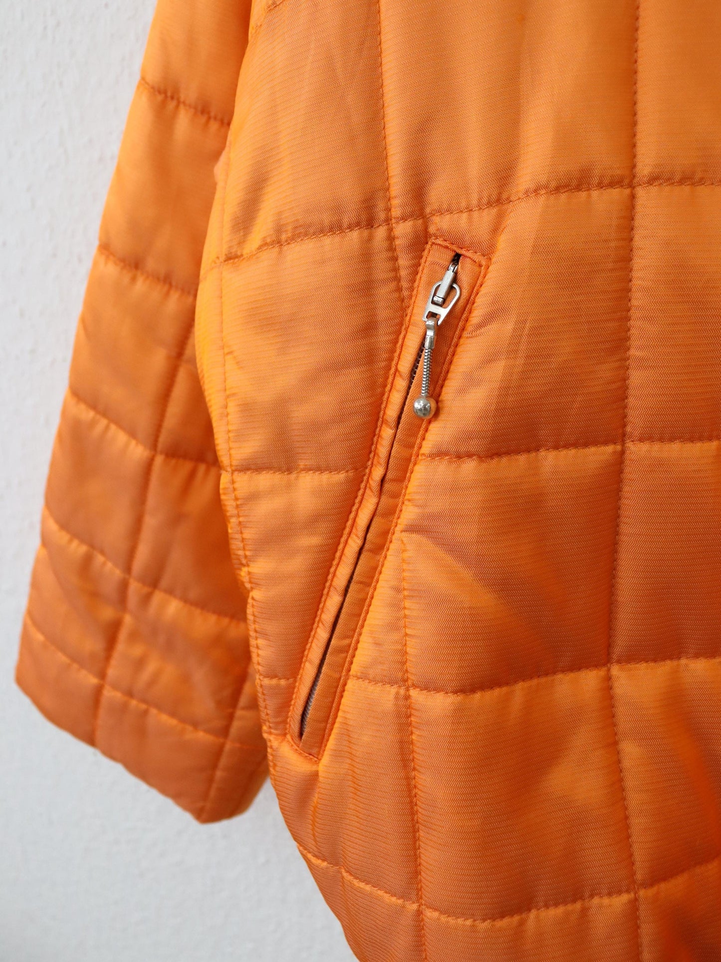 Vintage 80er 90er ONLINE Winterjacke Mantel gefüttert schwarz orange metallic Stehkragen 40 M