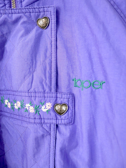 Vintage 80er 90er Toper Skijacke Winterjacke gefüttert Stehkragen lila Stickerei Blumen 42/44 L