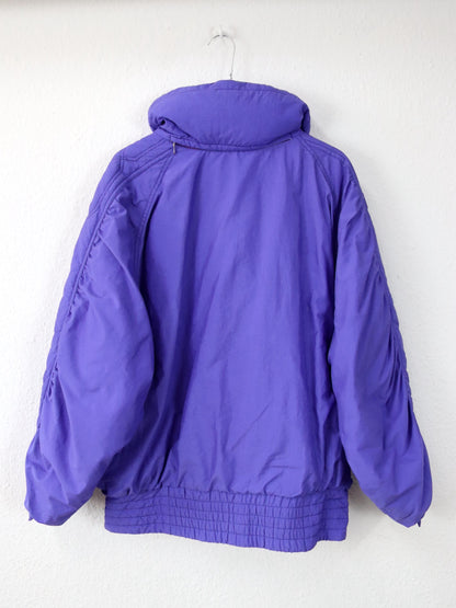 Vintage 80er 90er Toper Skijacke Winterjacke gefüttert Stehkragen lila Stickerei Blumen 42/44 L