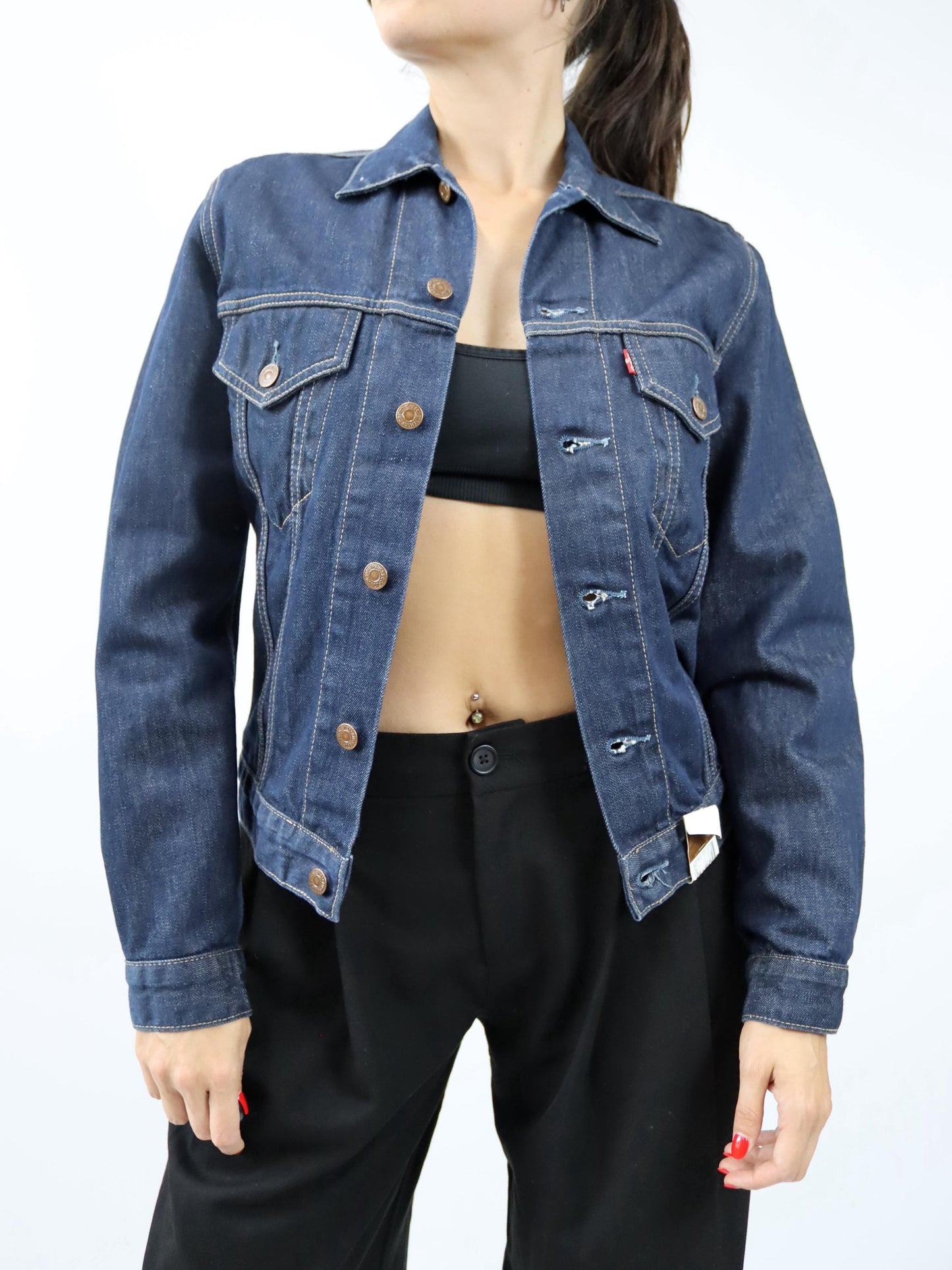 Vintage 80er 90er LEVIS Jeansjacke Denim dunkelblau Deadstock M