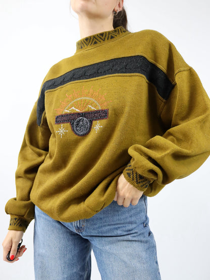 Vintage 80er 90er GAUGKO Sweatshirt Pullover Stickerei Strick Fleece innen XL