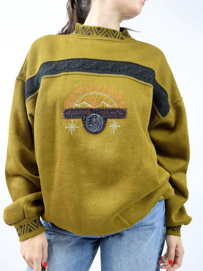 Vintage 80er 90er GAUGKO Sweatshirt Pullover Stickerei Strick Fleece innen XL