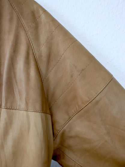 Vintage 80er 90er Lederjacke leicht gefüttert Blouson Stehkragen Strick braun 48 M