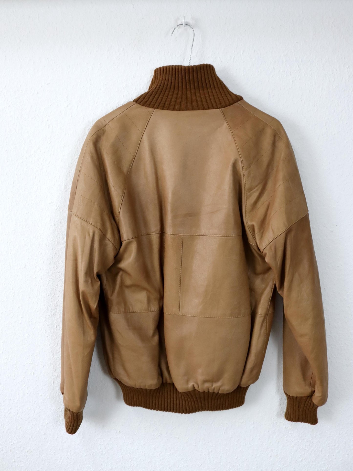Vintage 80er 90er Lederjacke leicht gefüttert Blouson Stehkragen Strick braun 48 M