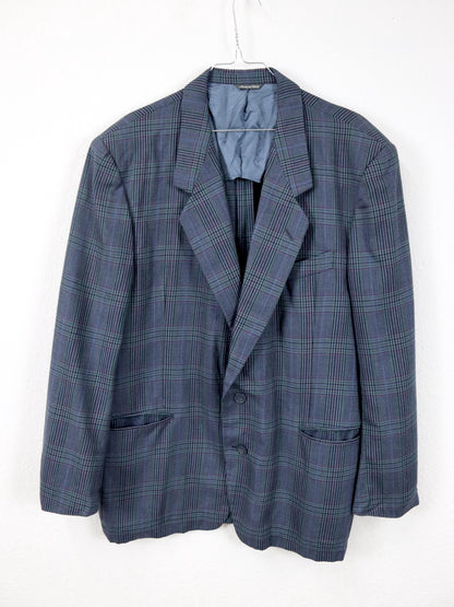 Vintage 80er 90er TOMARY Blazer Schurwolle kariert Schulterpolster 54 XL