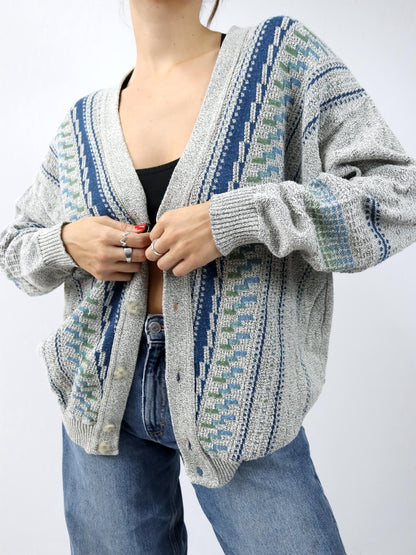 Vintage 80er 90er GIOS Cardigan Strickjacke gemustert 52 L
