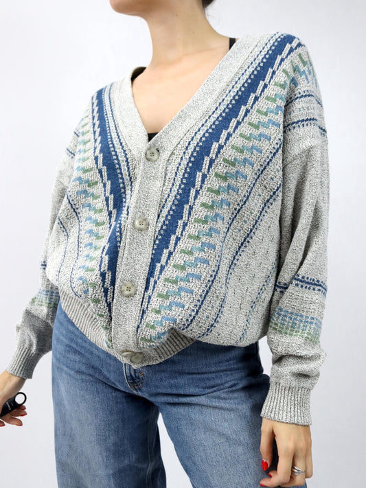 Vintage 80er 90er GIOS Cardigan Strickjacke gemustert 52 L