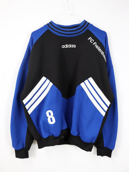 Vintage 80er 90er ADIDAS Sweatshirt Pullover schwarz blau D6 M